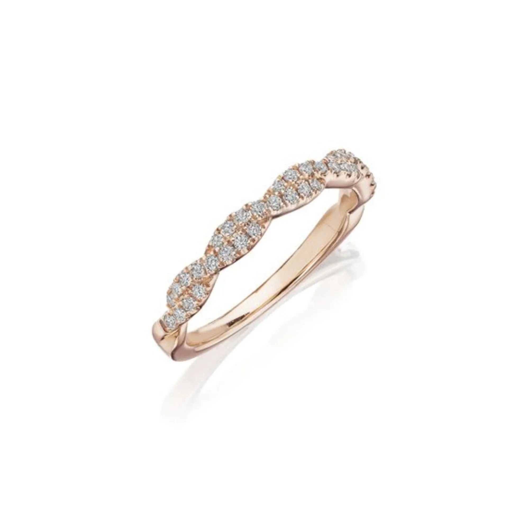 14K ROSE GOLD PAVE DIAMOND DELICATE TWIST WEDDING BAND 0.25CTW