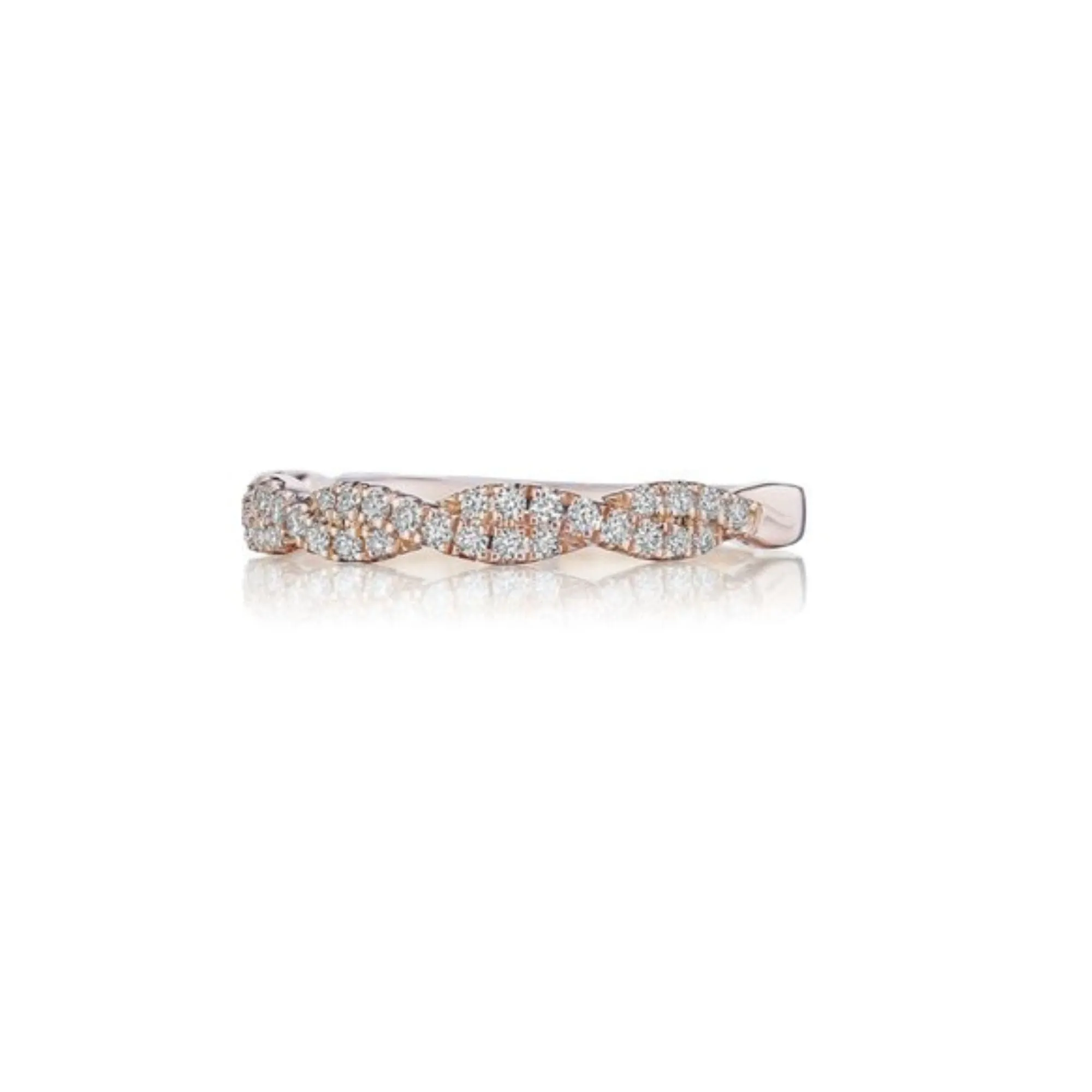 14K ROSE GOLD PAVE DIAMOND DELICATE TWIST WEDDING BAND 0.25CTW