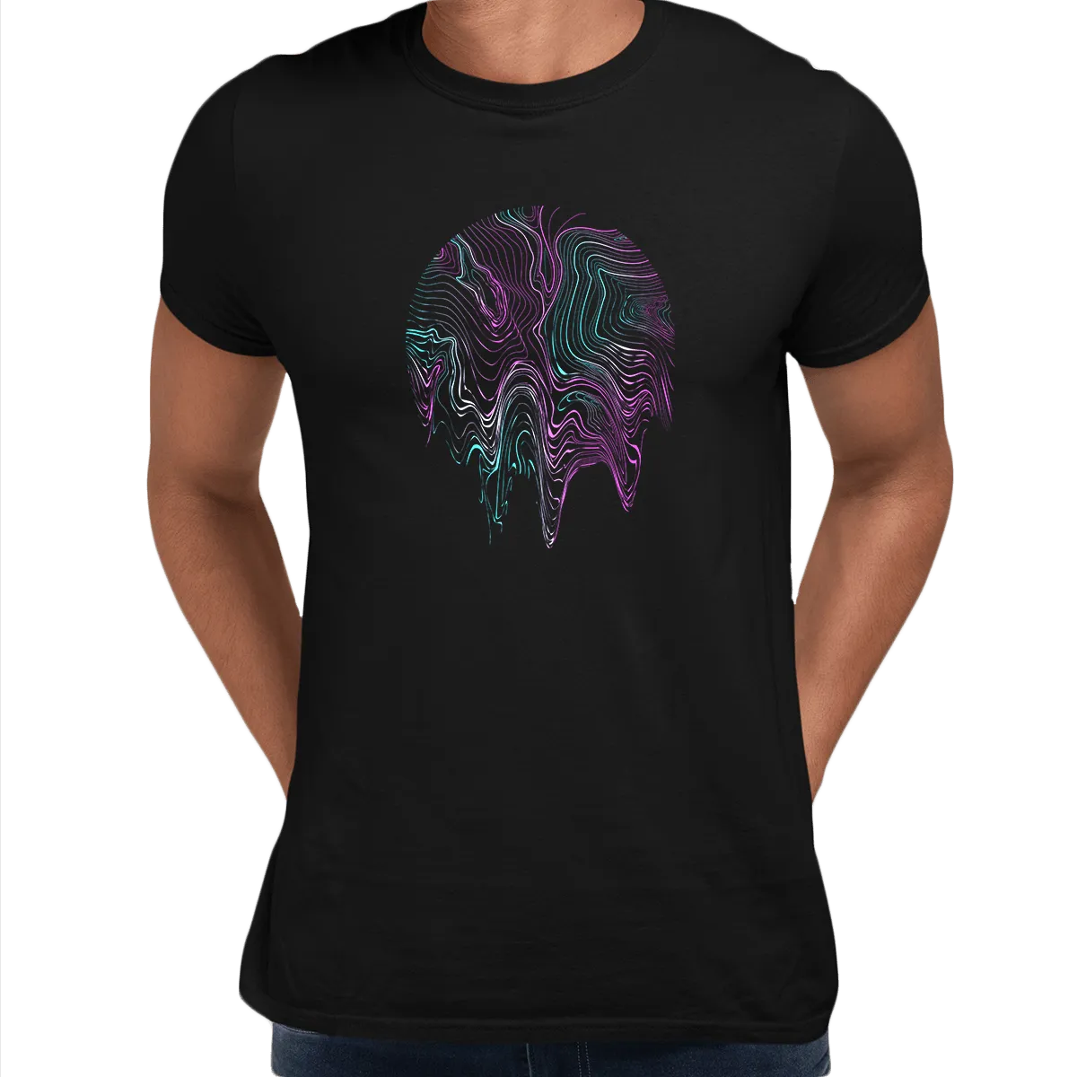 3D Vapor wave abstract liquid Fluid Sphere  Surreal Unique Design T-shirt