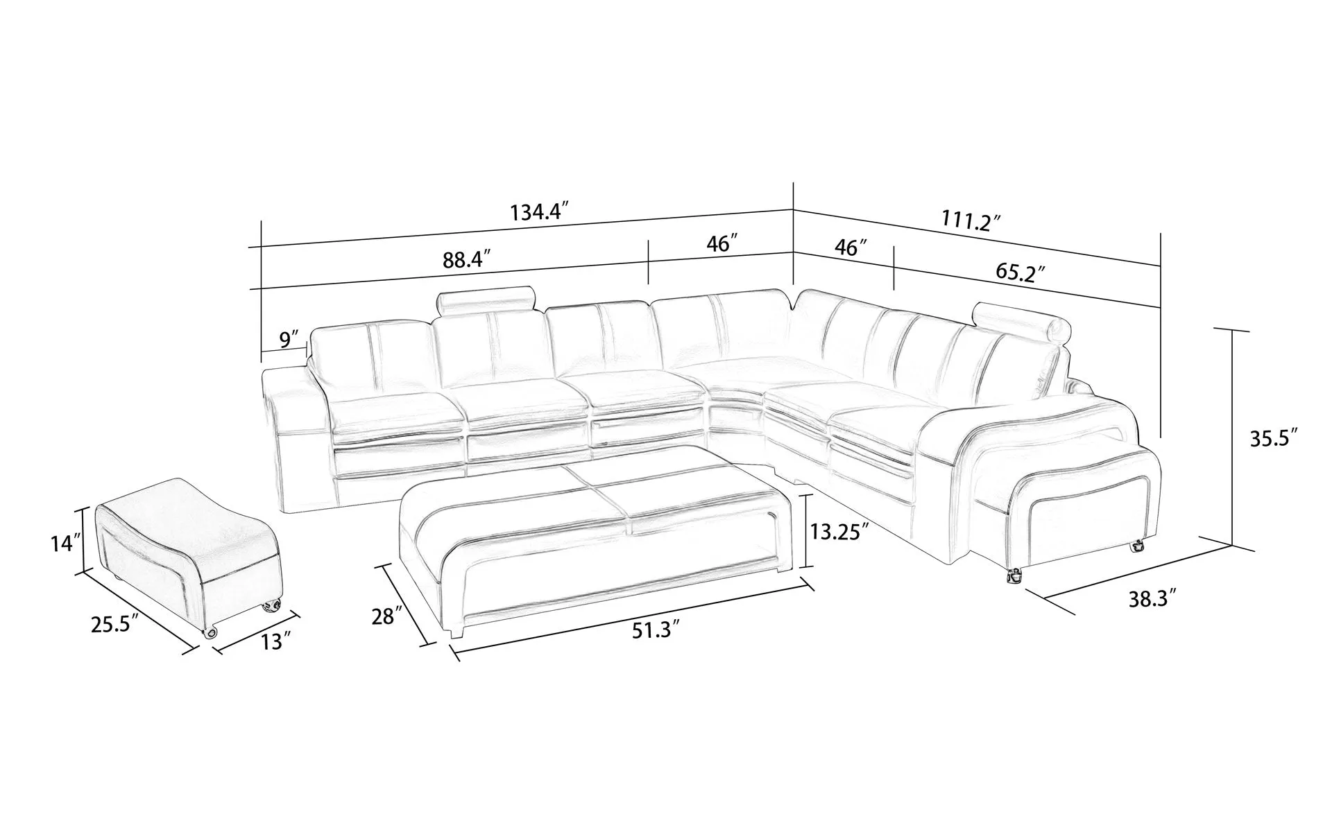 Aithen Modern Leather Sectional