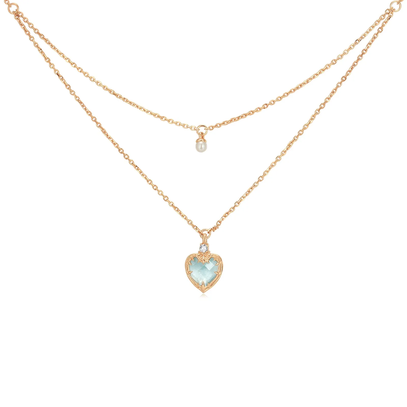 Aquamarine & Pearl Gold Layered Necklace - Miracle