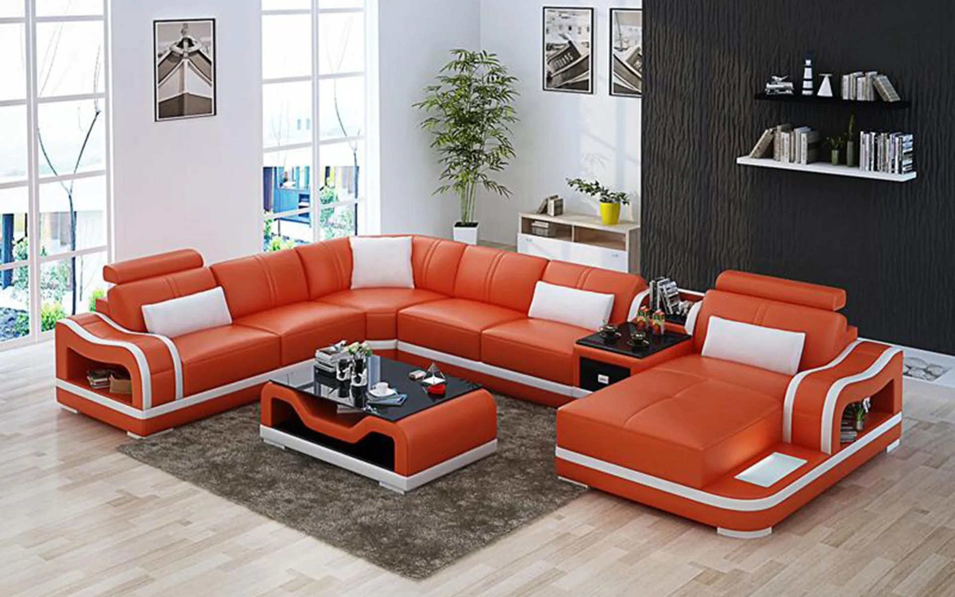 Asland Modern U-Shape Leather Sectional