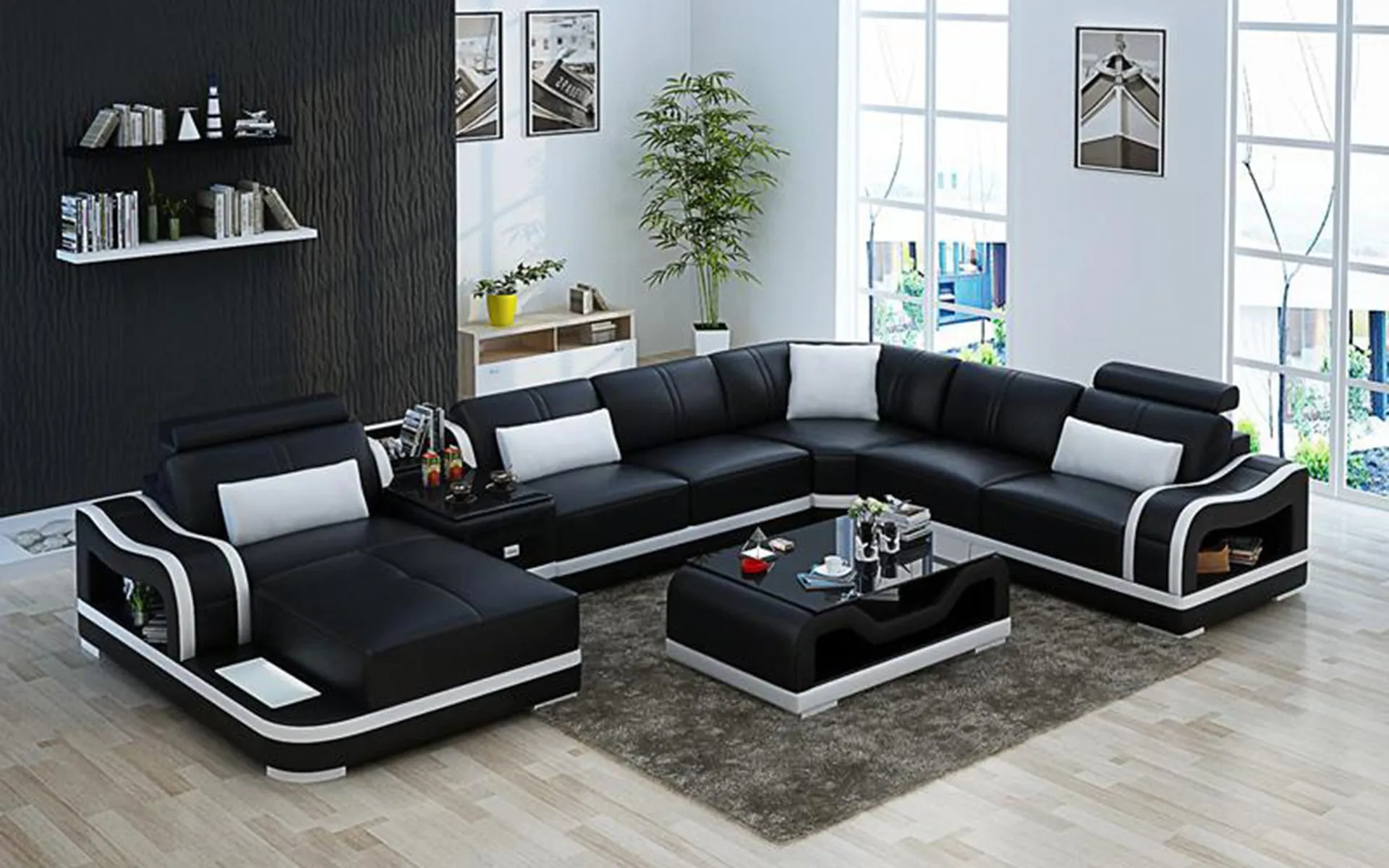 Asland Modern U-Shape Leather Sectional