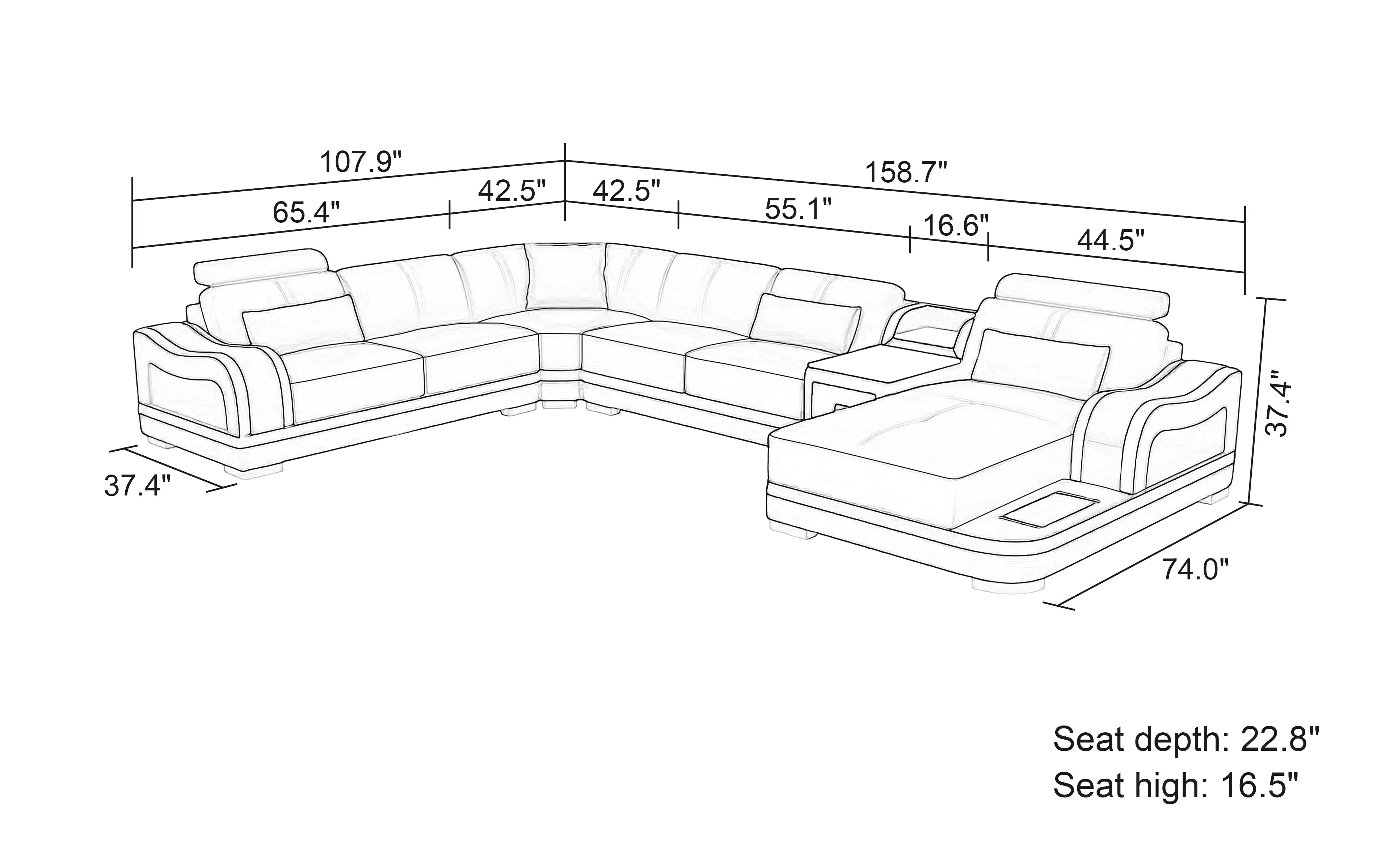 Asland Modern U-Shape Leather Sectional