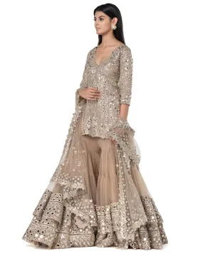 Beige Layered Gharara Set