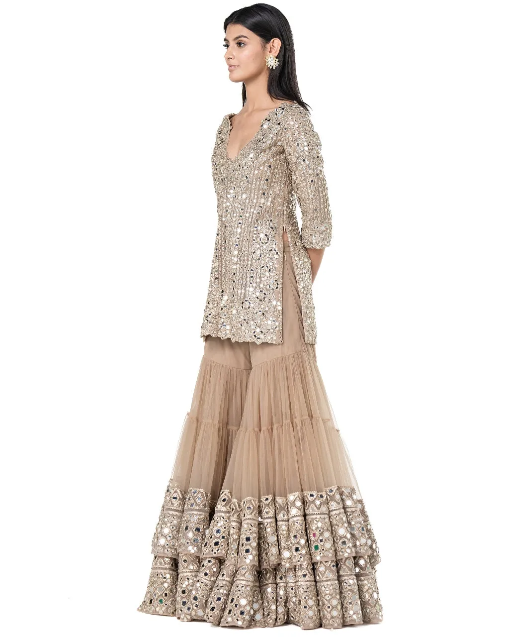 Beige Layered Gharara Set