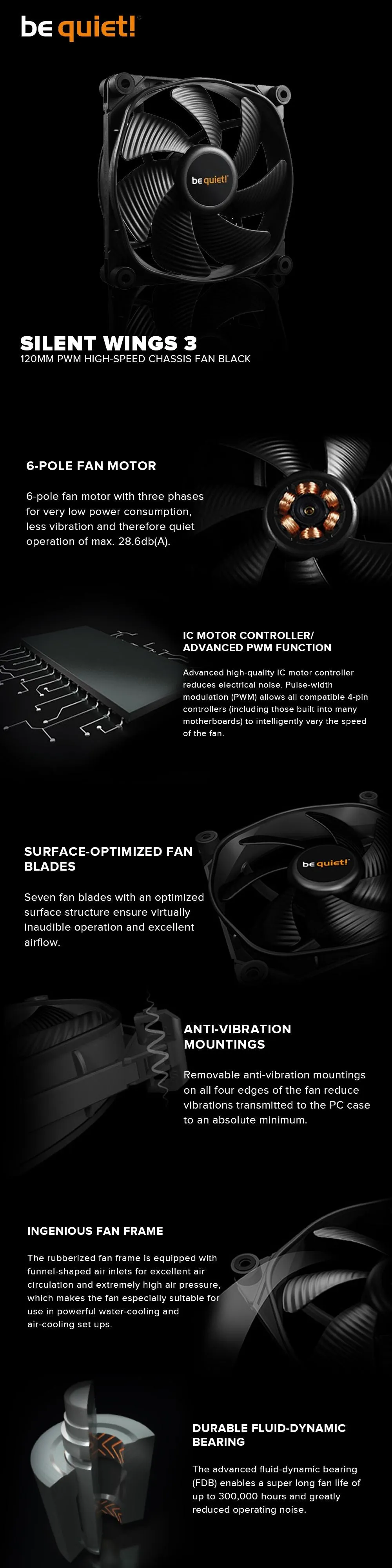 BeQuiet SILENT WINGS 3 120mm and 140mm PWM high-speed Fluid Dynamic Chassis Fan Black