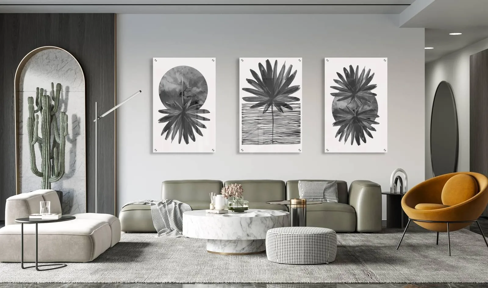 Black Leaves Pattern Set of 3 Prints Modern Wall Art Modern Artwork