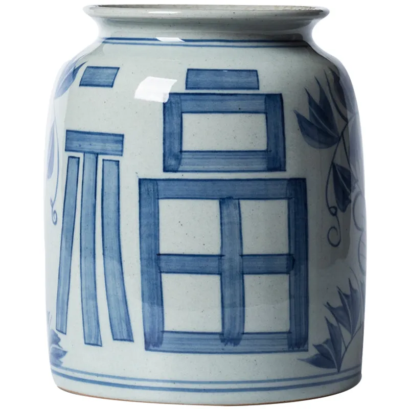 Blue and White Modern Asian Vase