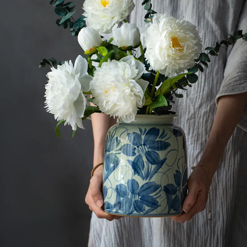 Blue and White Modern Asian Vase