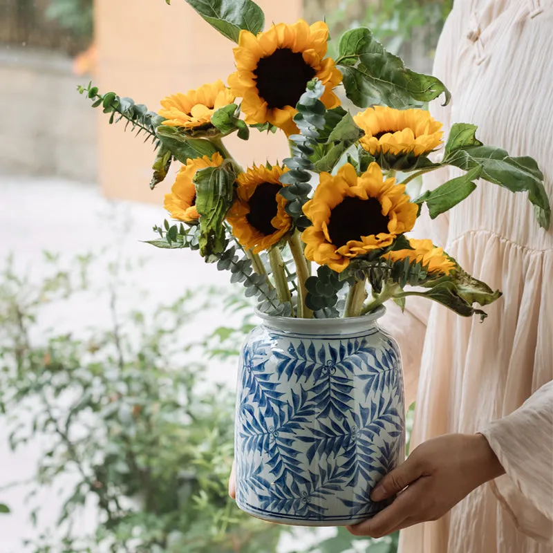 Blue and White Modern Asian Vase