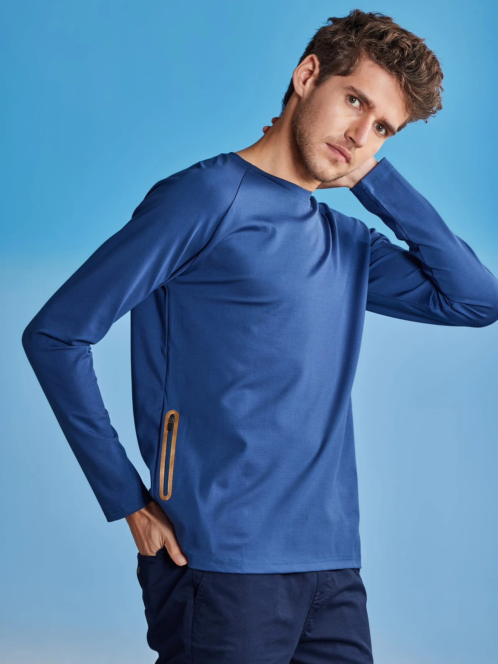 Blue Chest Print Stretch Urban T-Shirt