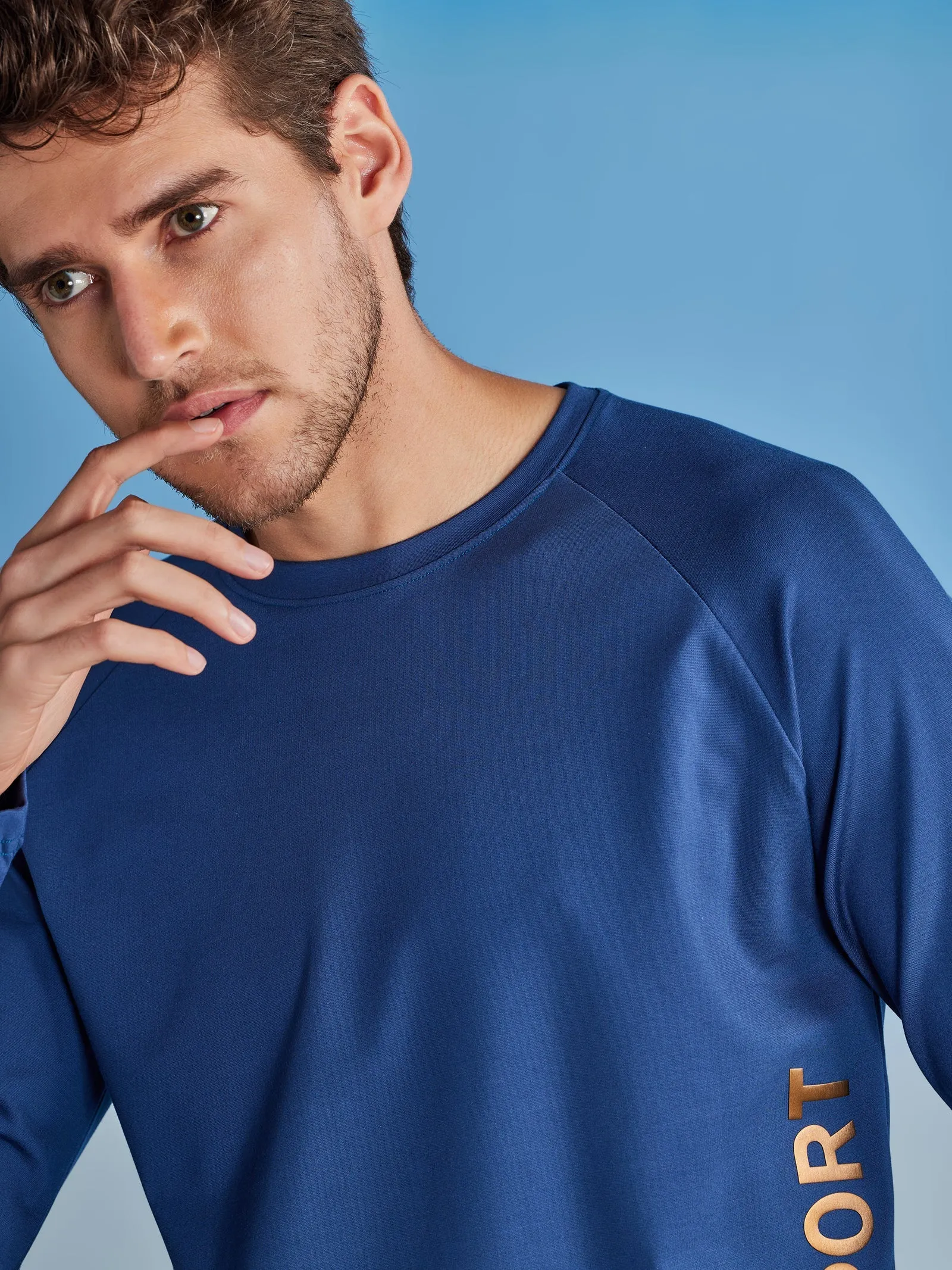 Blue Chest Print Stretch Urban T-Shirt