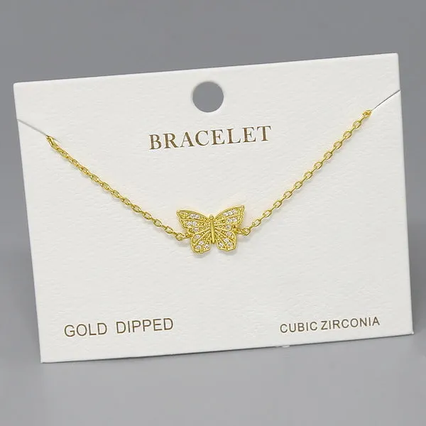 Butterfly Cubic Zirconia Charm Delicate Chain Bracelet