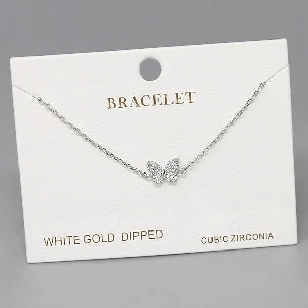 Butterfly Cubic Zirconia Charm Delicate Chain Bracelet