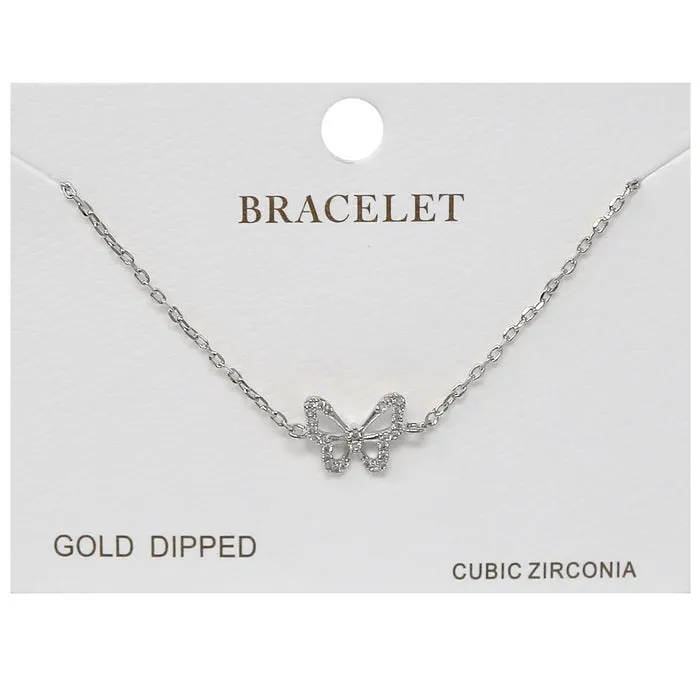 Butterfly CZ Pave Charm Delicate Chain Bracelet