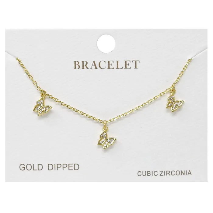 Butterfly CZ Pave Charm Delicate Chain Bracelet