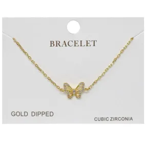 Butterfly CZ Pave Charm Delicate Chain Bracelet