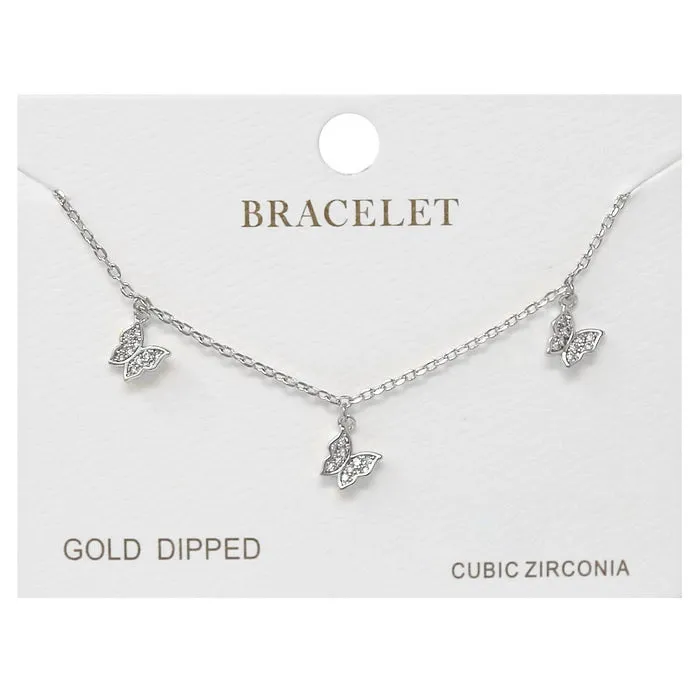 Butterfly CZ Pave Charm Delicate Chain Bracelet