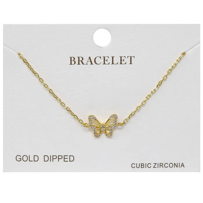 Butterfly CZ Pave Charm Delicate Chain Bracelet