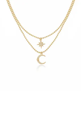 Celestial Moon and Star Layered Necklace