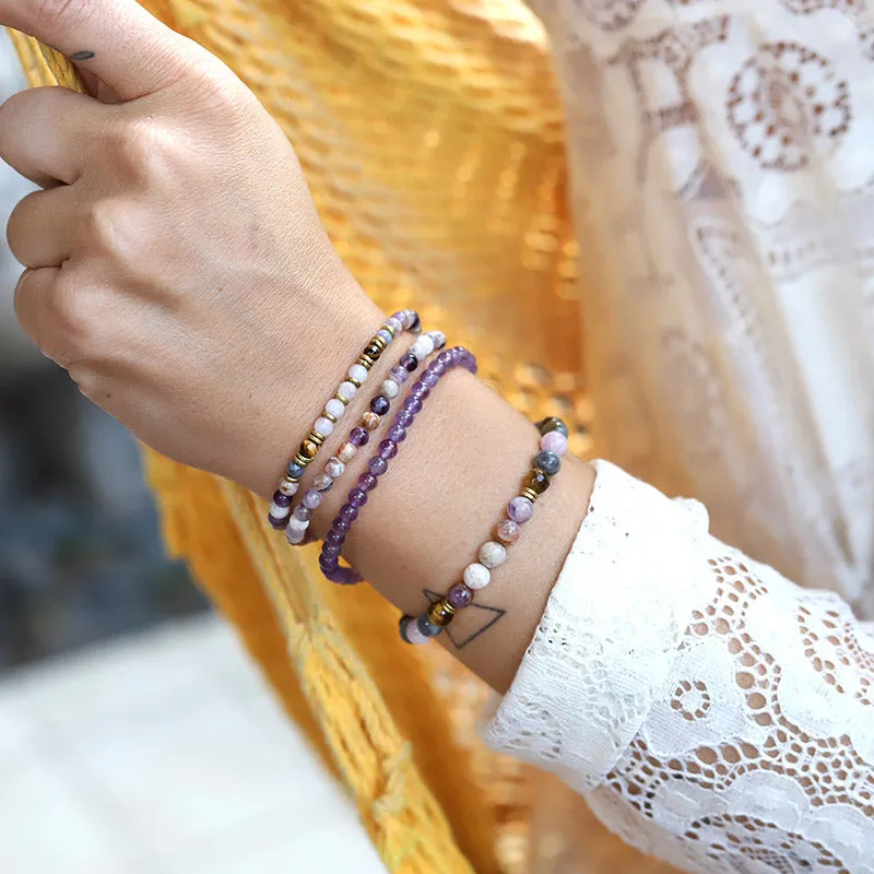 Chevron Amethyst and Labradorite Delicate Bracelet Stack