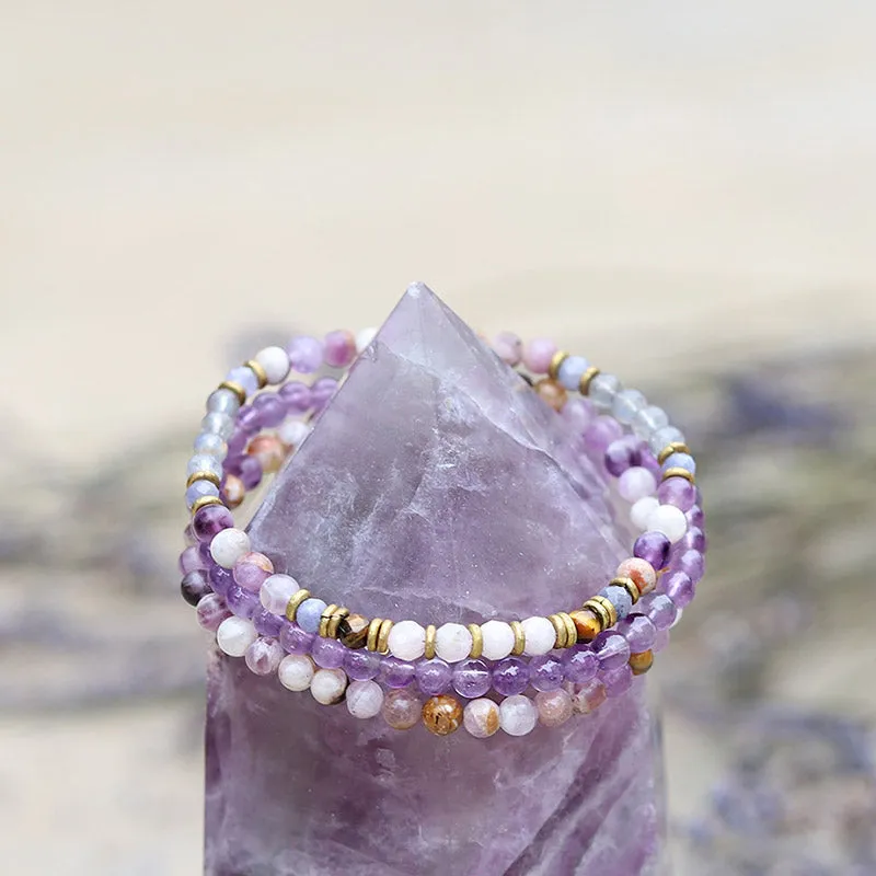 Chevron Amethyst and Labradorite Delicate Bracelet Stack