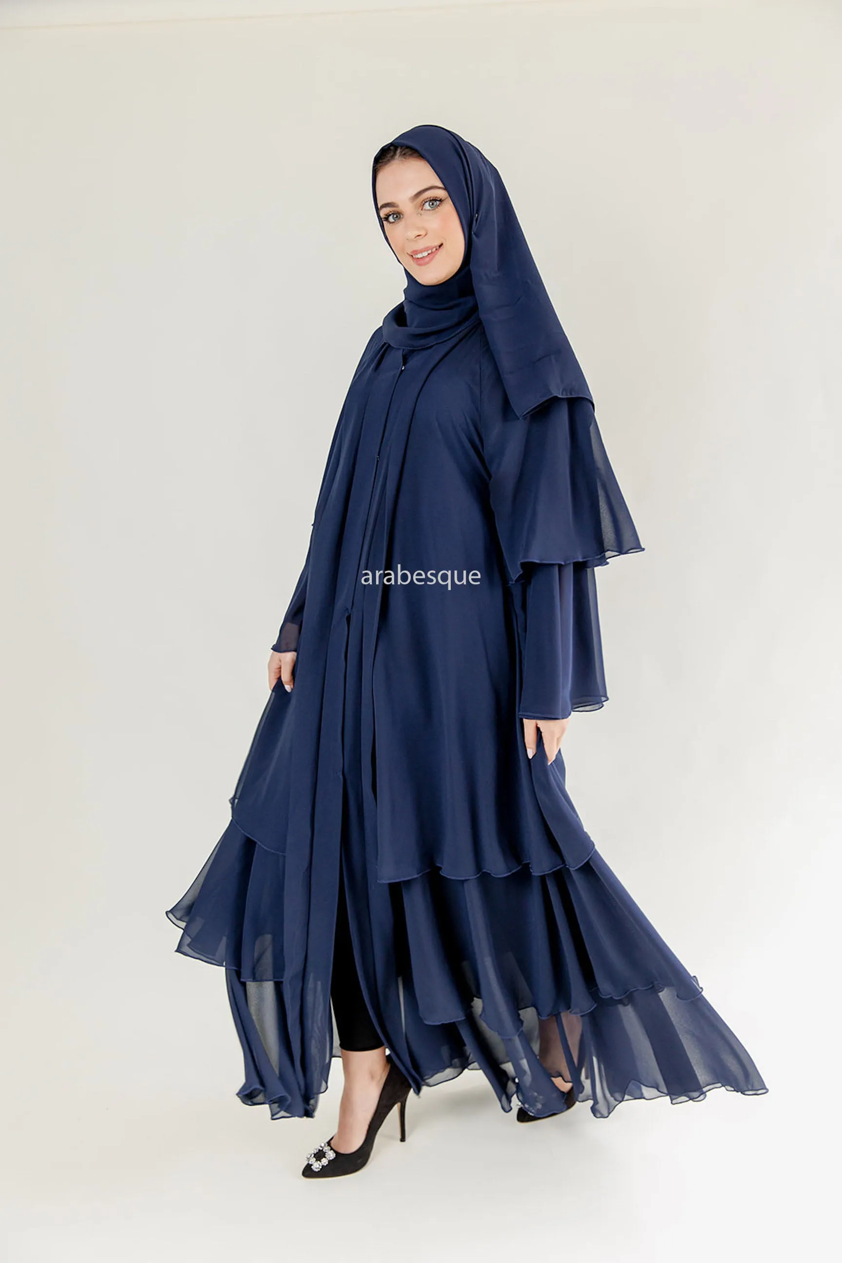 Chiffon Layered Open Abaya