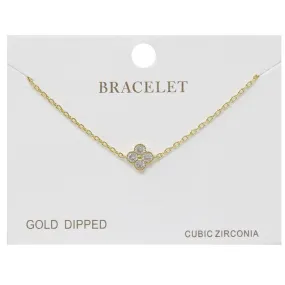 Clover Shape CZ Pave Charm Delicate Chain Bracelet