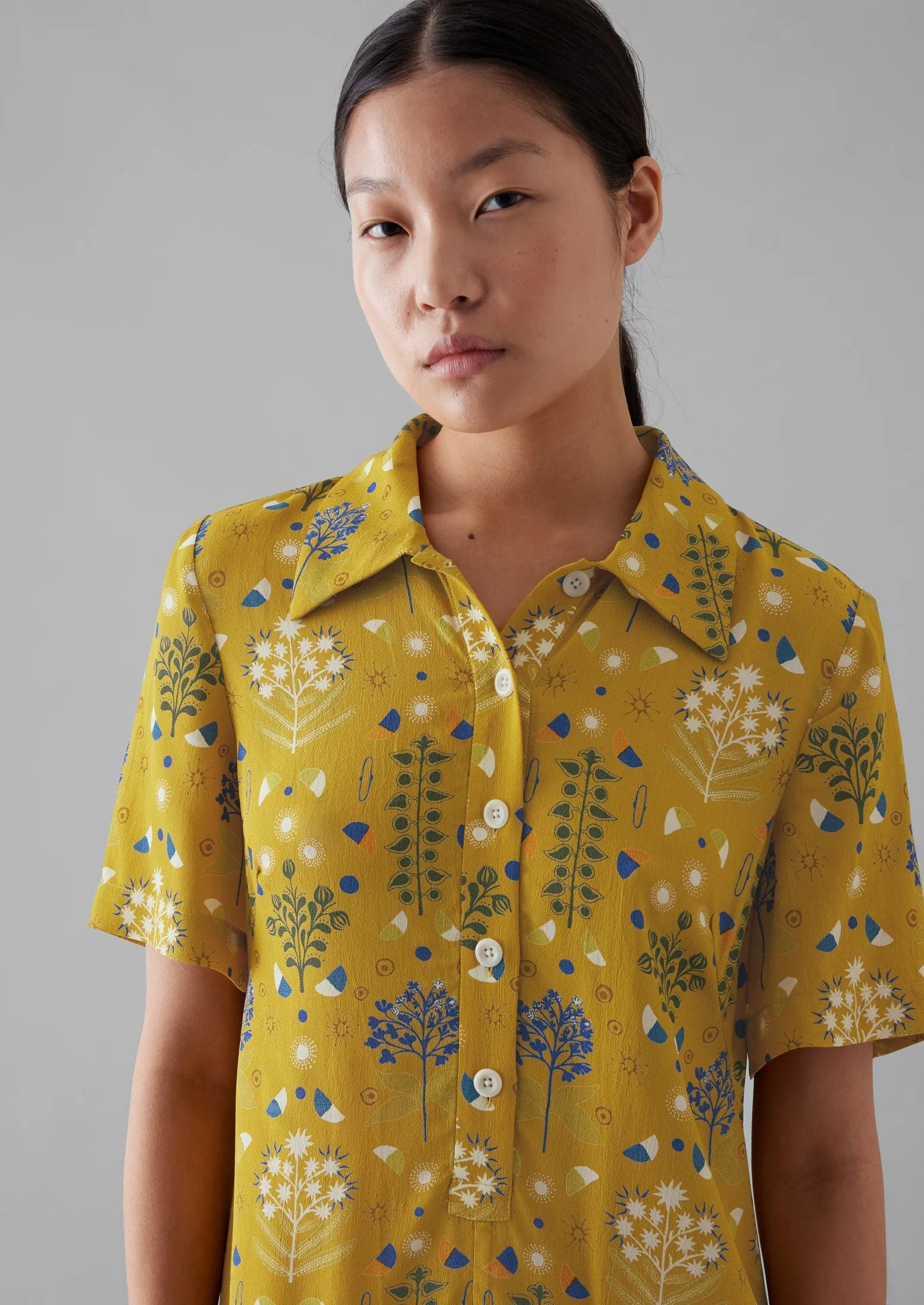 Collector Print Fluid Shirt Dress | Golden Ochre