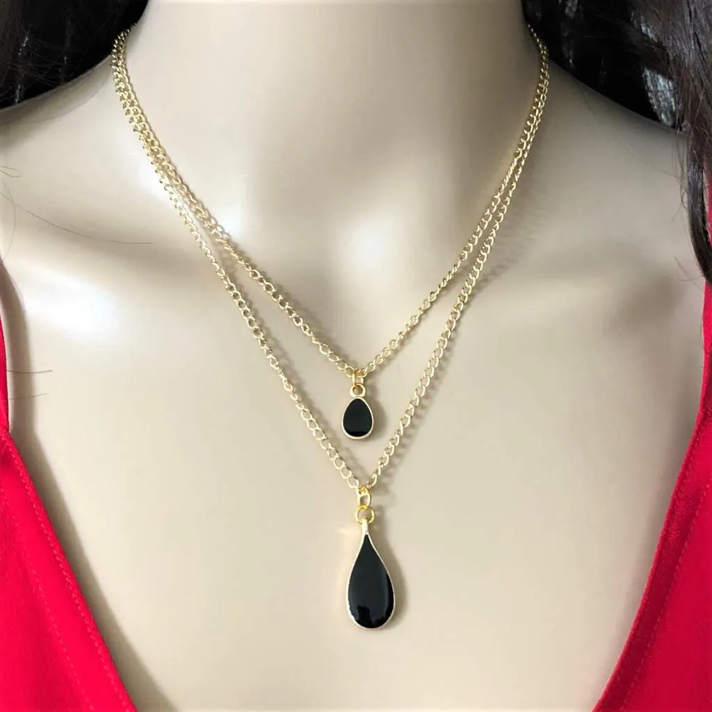 Colorful Enamel Teardrop Layered Gold Chain Necklace