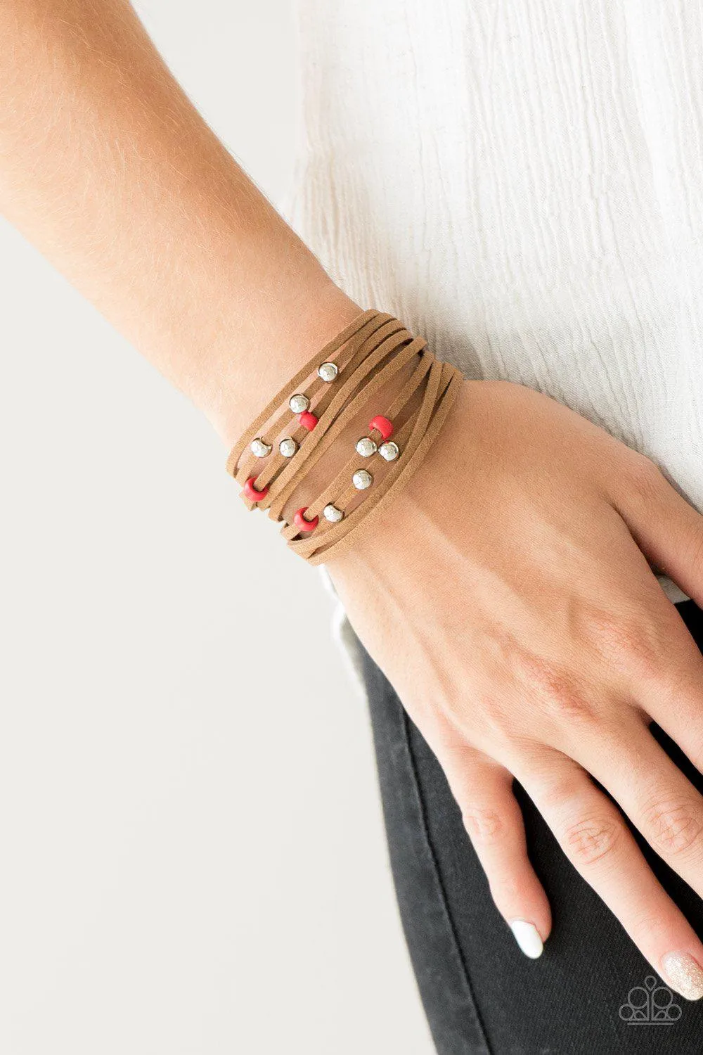 Colorfully Coachella Red and Brown Suede Urban Bracelet - Paparazzi Accessories