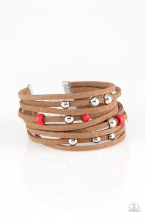 Colorfully Coachella Red and Brown Suede Urban Bracelet - Paparazzi Accessories