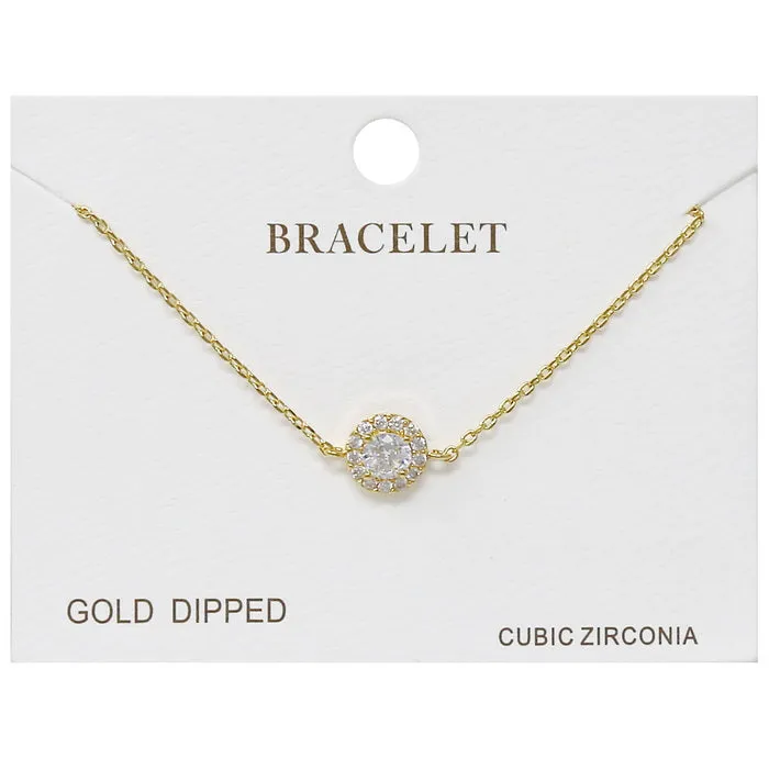 CZ Pave Halo Charm Delicate Chain Bracelet