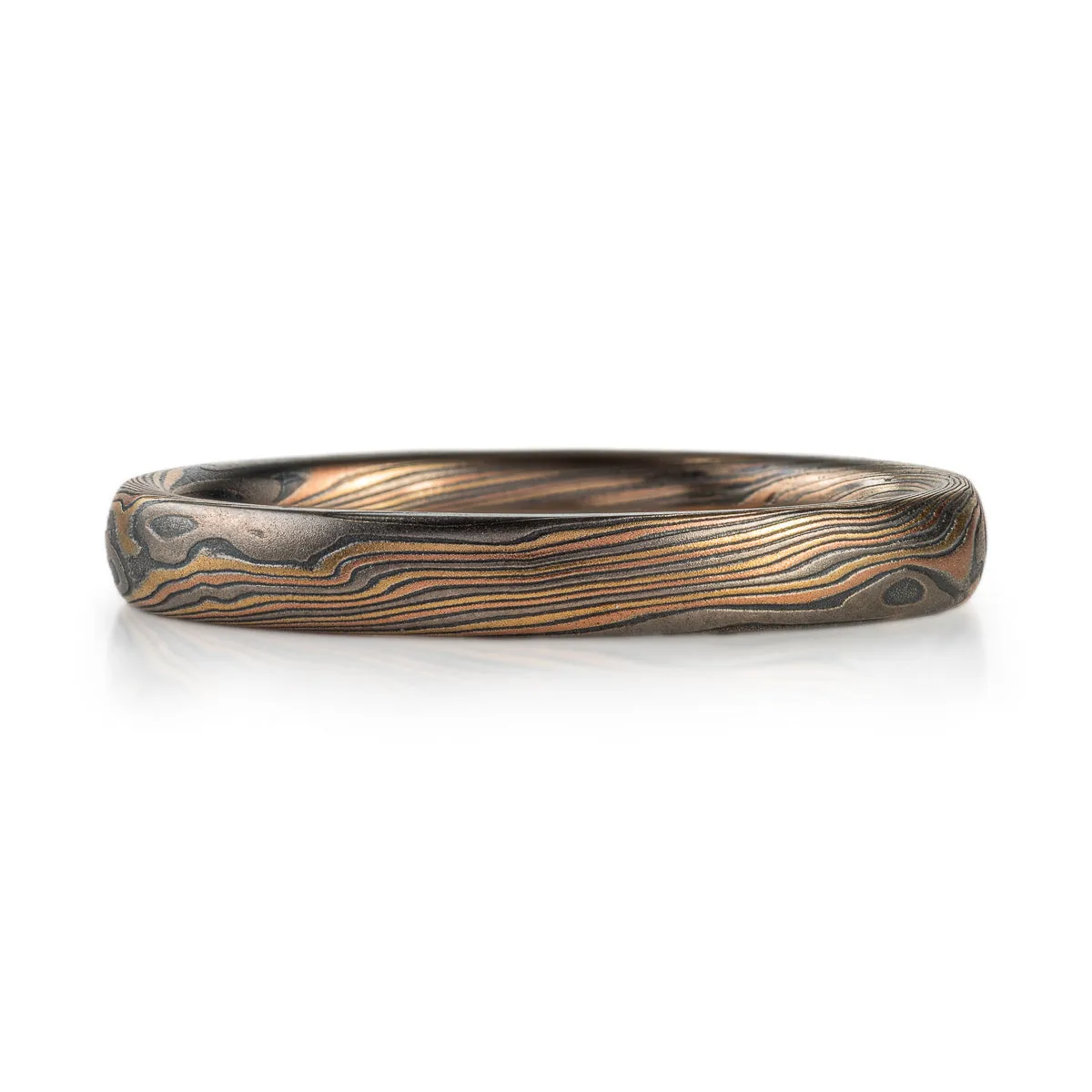 Dainty Rustic Mokume Band in Twist Pattern and Firestorm Palette