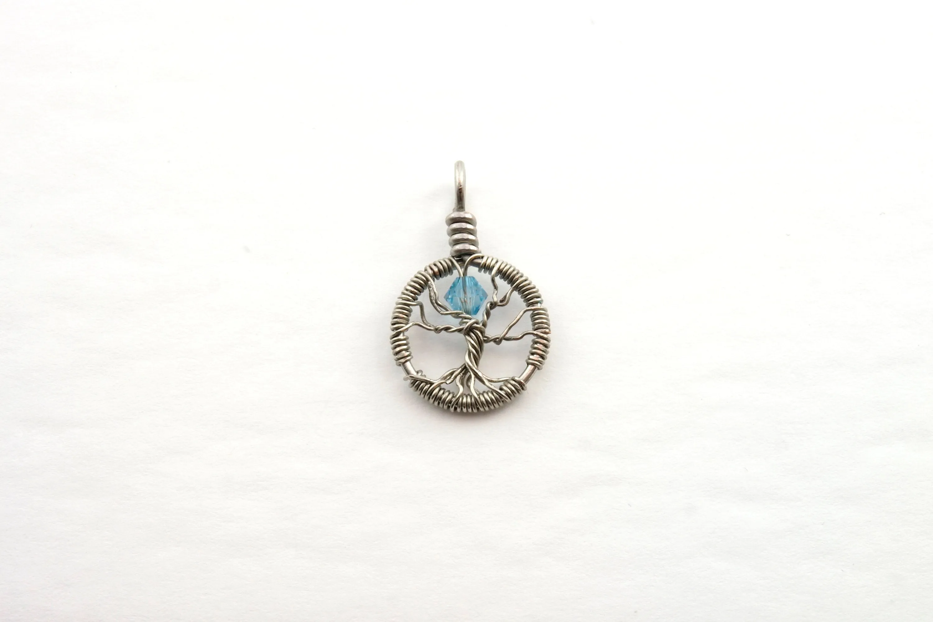 Delicate Aquamarine Crystal Tree of Life Pendant ~ March Birthstone