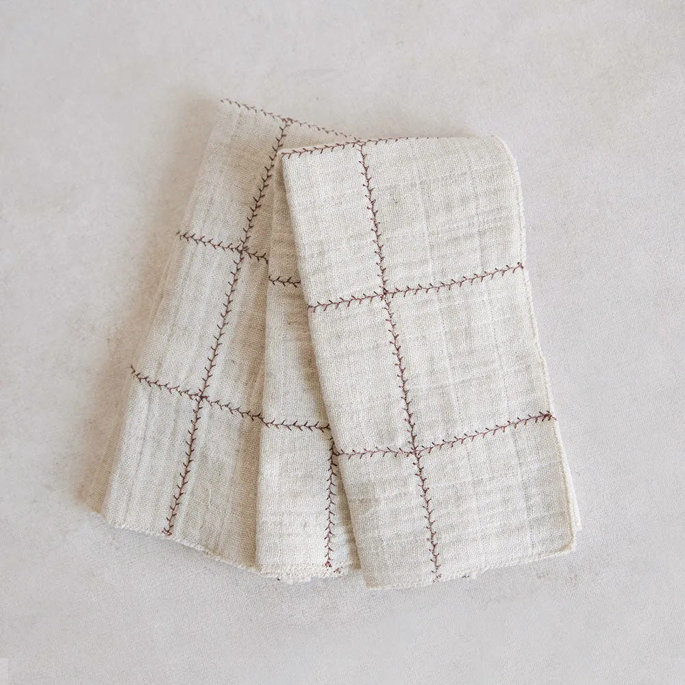 Delicate Branch Napkin Set - Plum Check