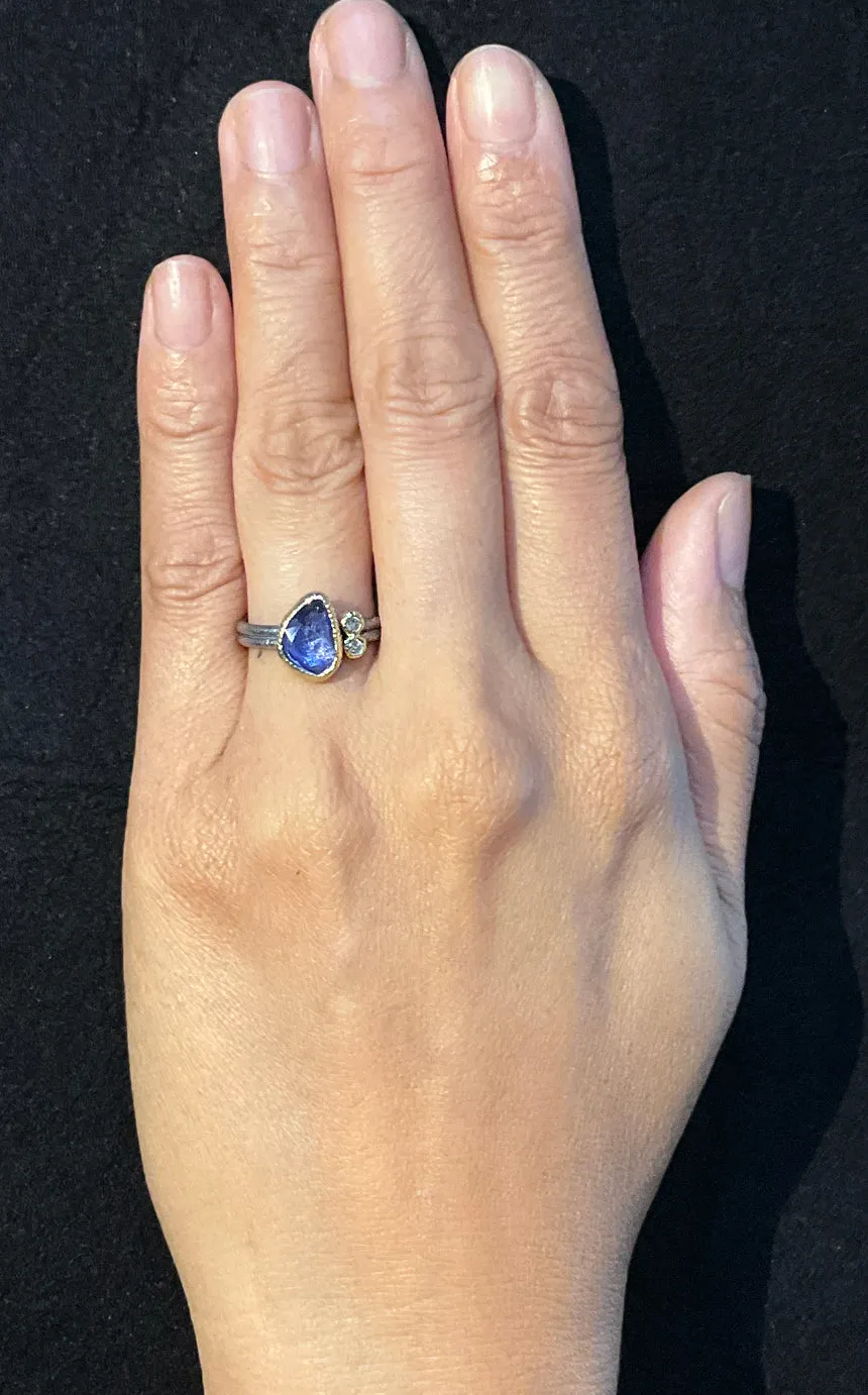 Delicate Double Band Sapphire Ring with diamonds