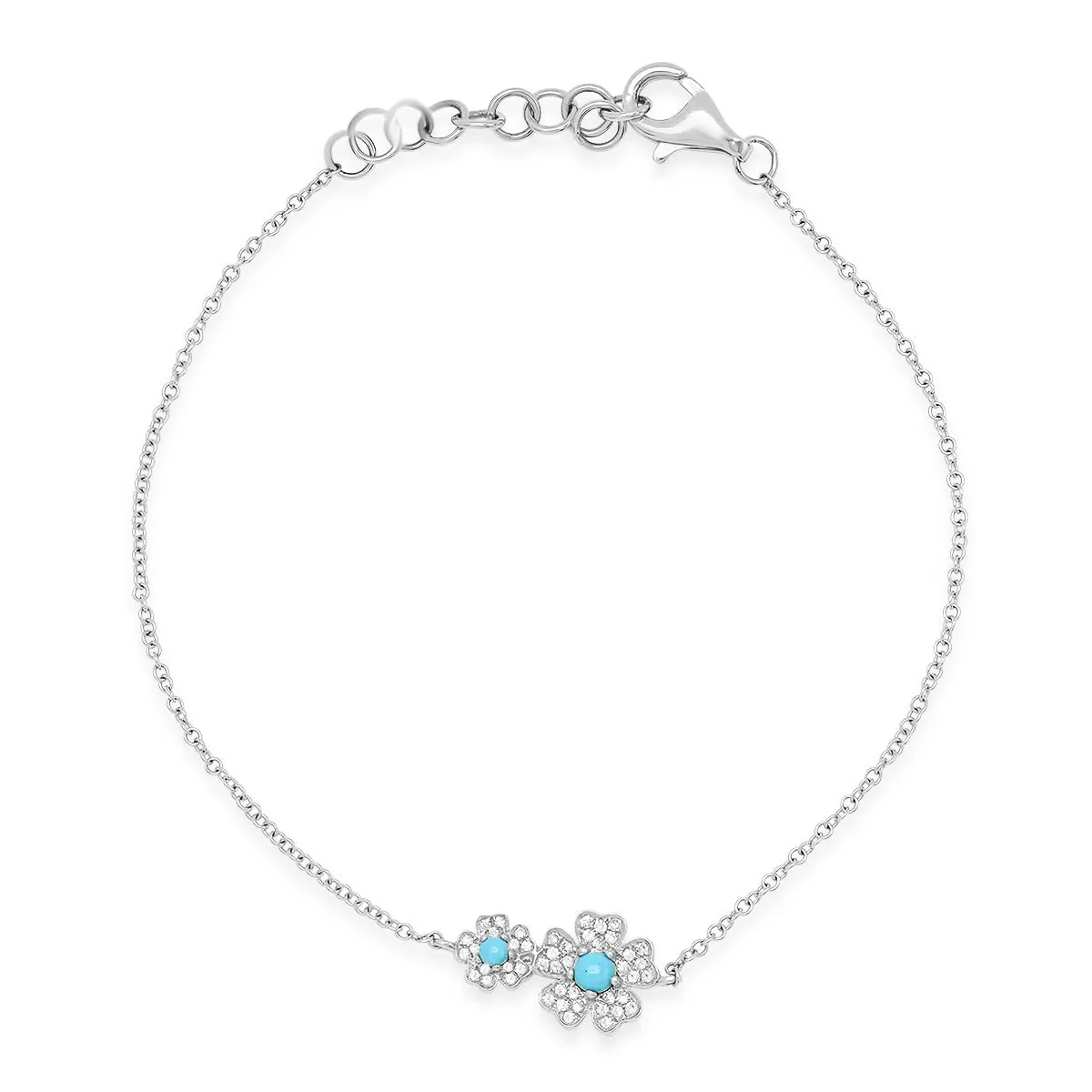 Delicate Double Diamond & Turquoise Flower Bracelet