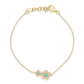 Delicate Double Diamond & Turquoise Flower Bracelet