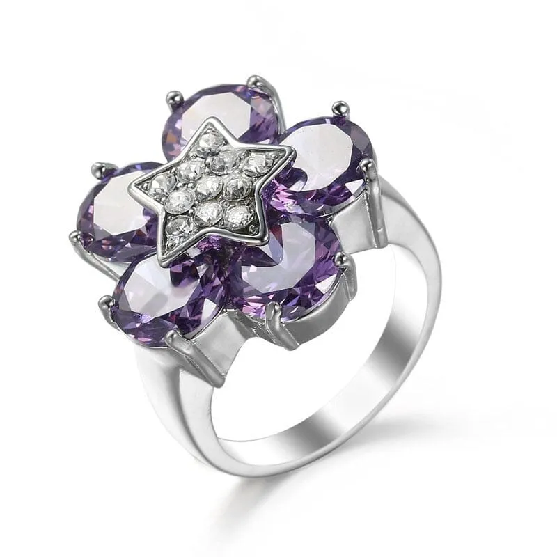 Delicate Flower Amethyst Ring - 925 Sterling Silver