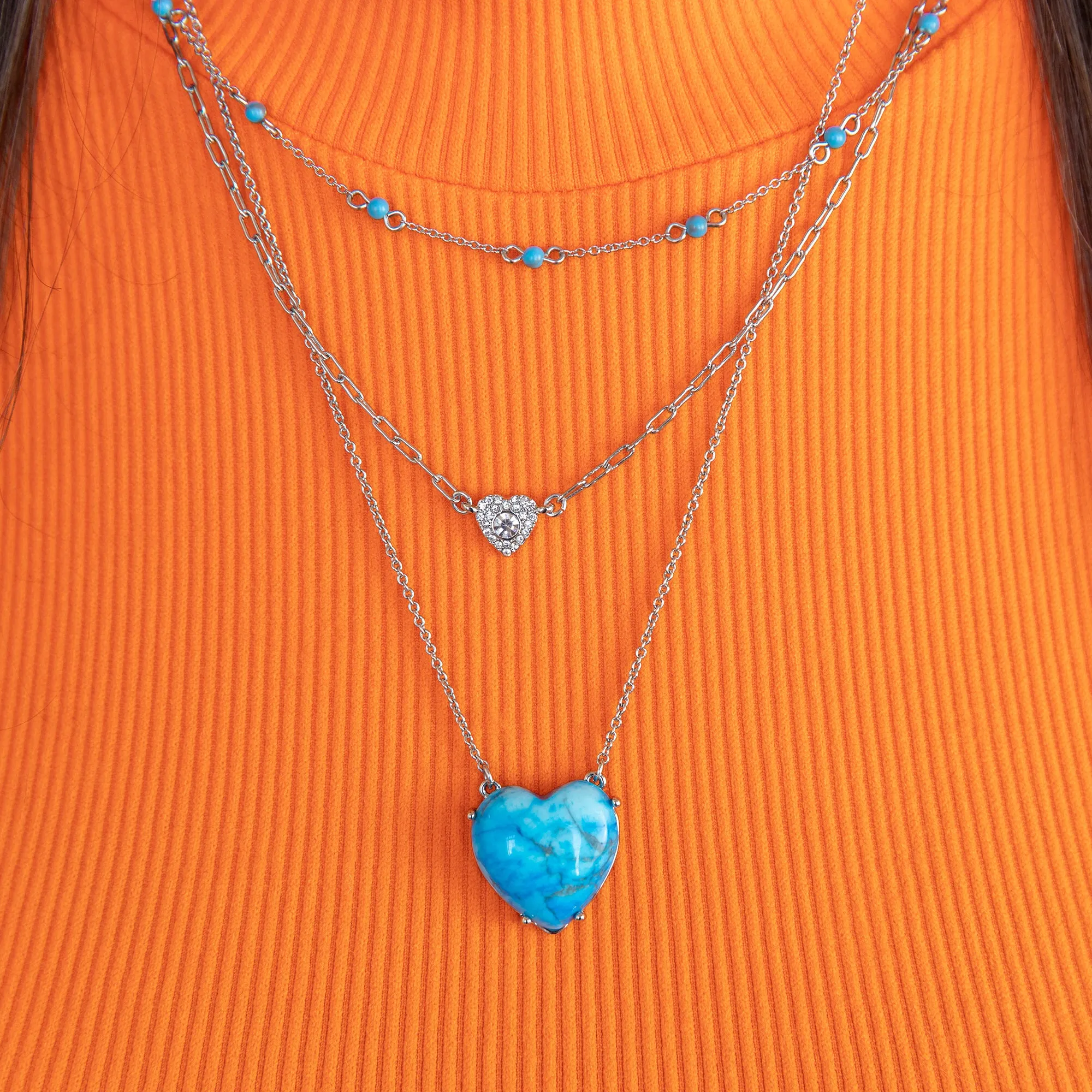 Delicate Heart Necklace, Reconstituted Turquoise