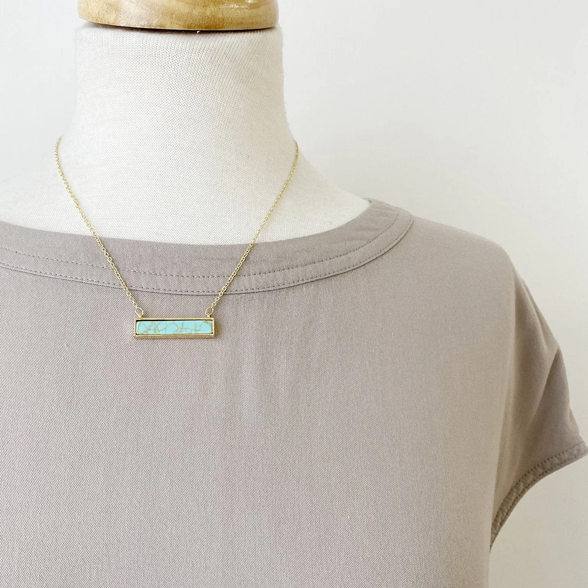 Delicate Necklace with Rectangular Stone Pendant - 1451