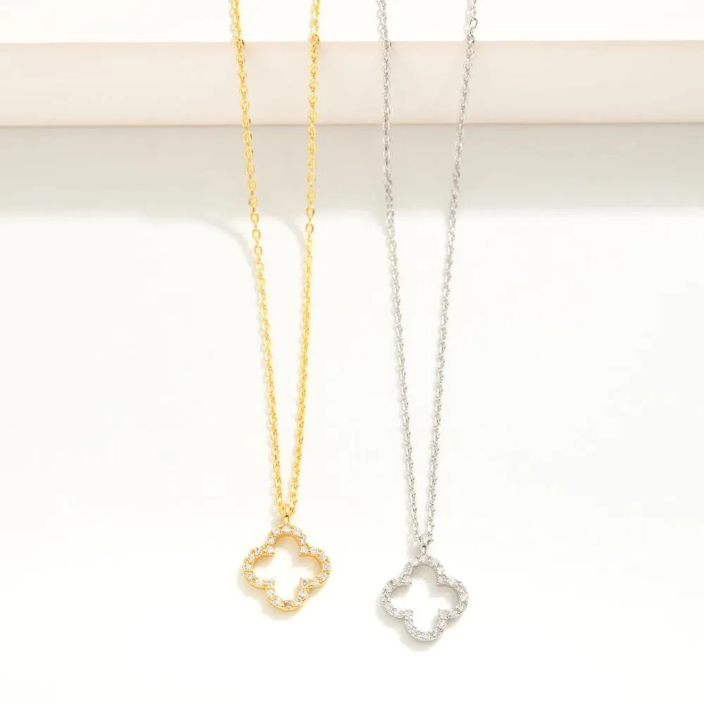 Delicate Rhinestone Clover Necklace