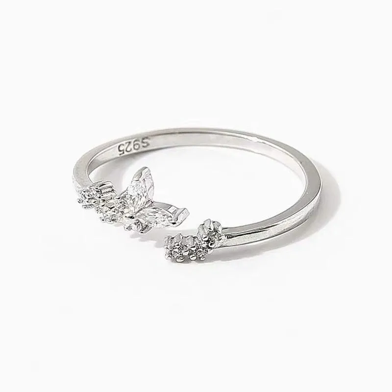 Delicate Silver Butterfly Open Ring