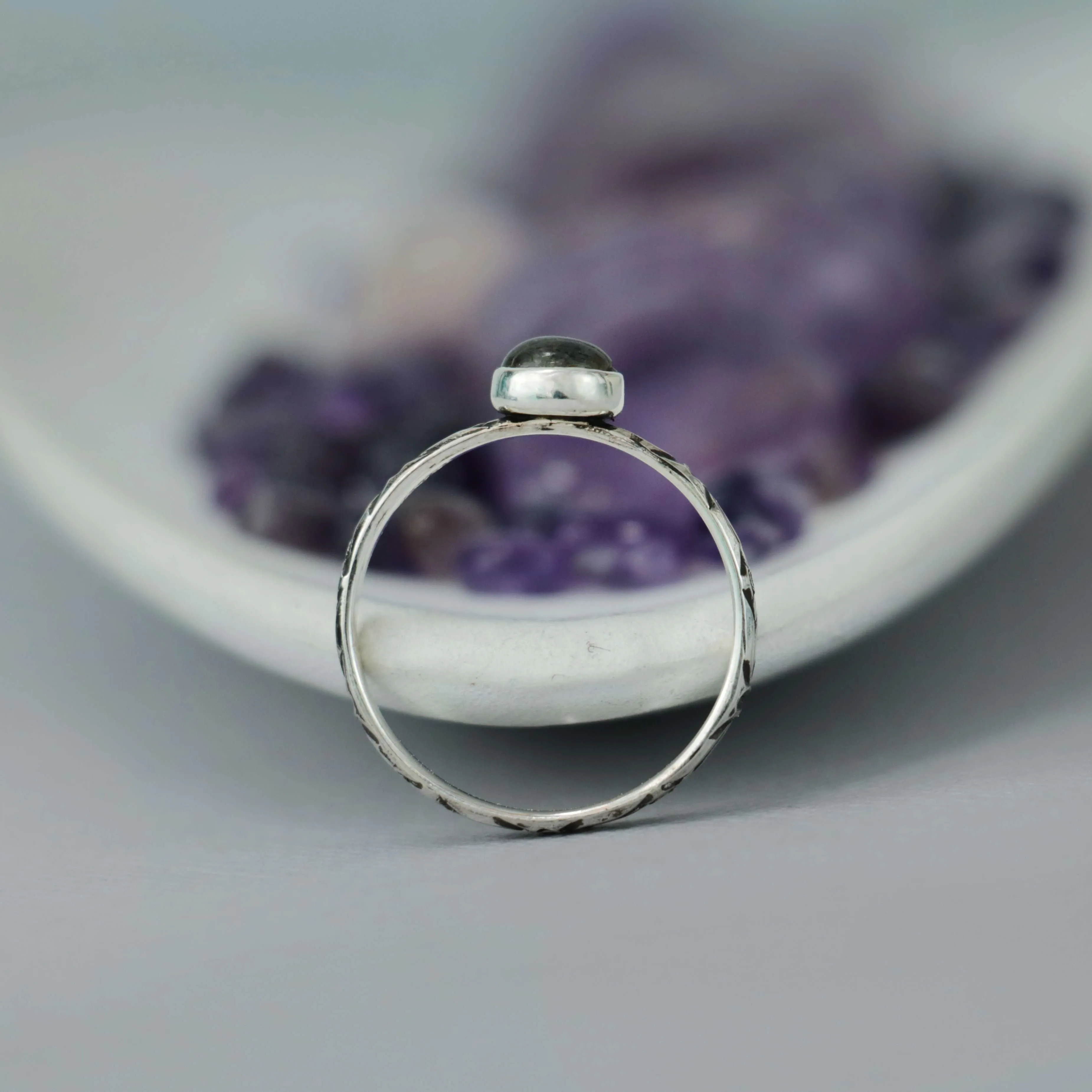 Delicate Silver Labradorite Floral Promise Ring | Moonkist Designs