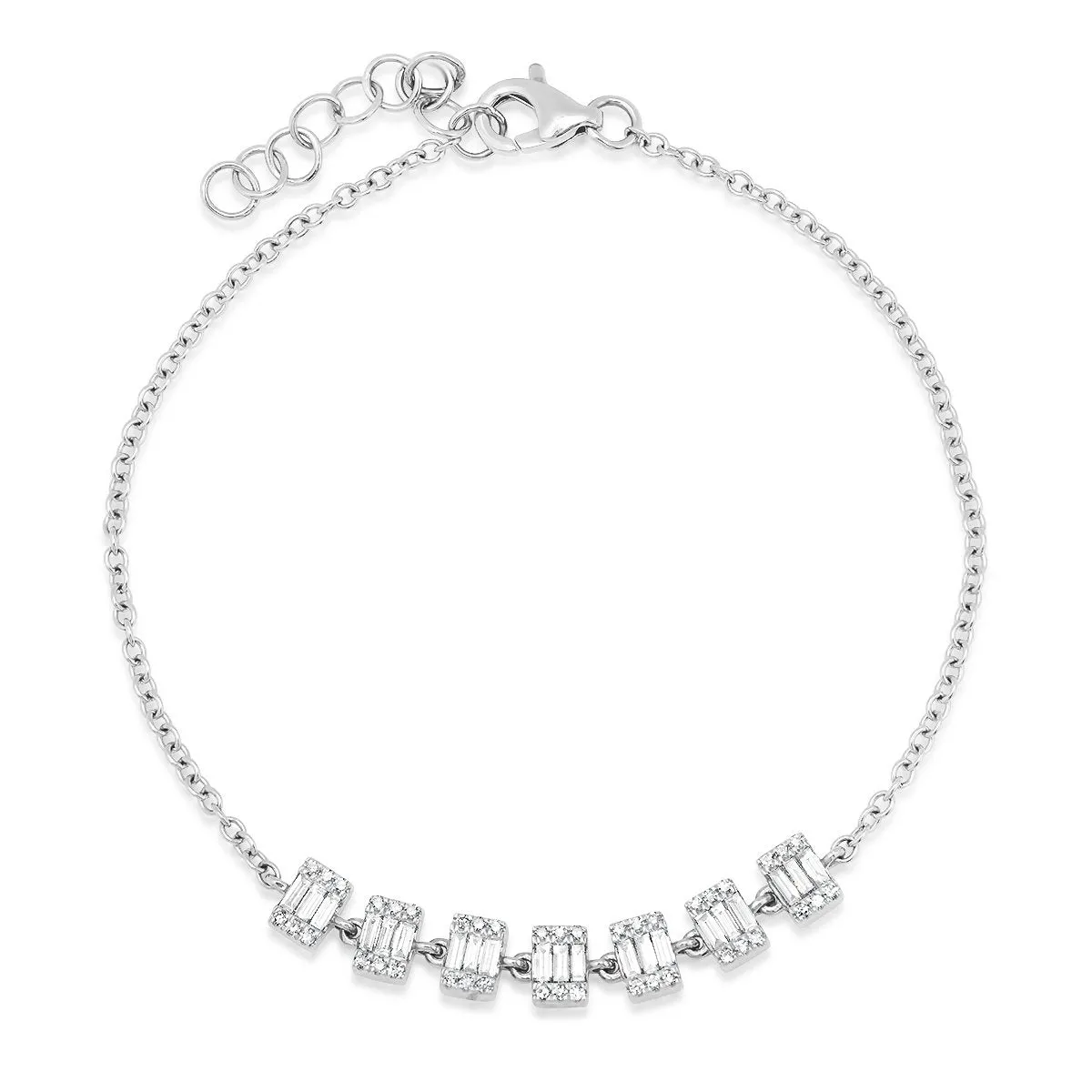 Diamond Baguette Clusters on Delicate Chain Bracelet