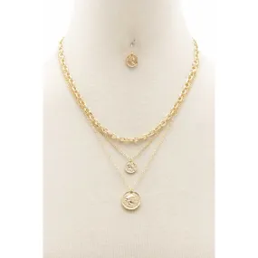 Double Coin Charm Layered Necklace