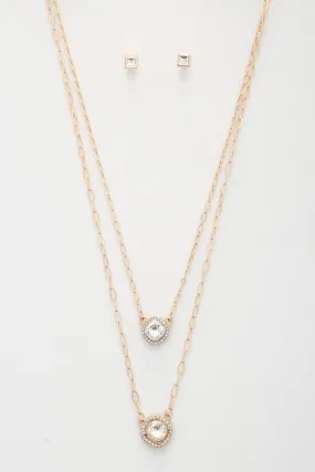 Double Crystal Metal Layered Necklace