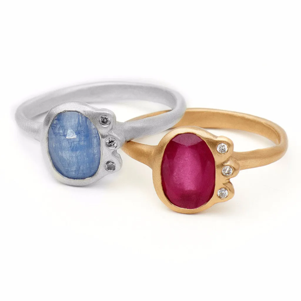 Eloise Ring with rustic sapphire and grey diamonds